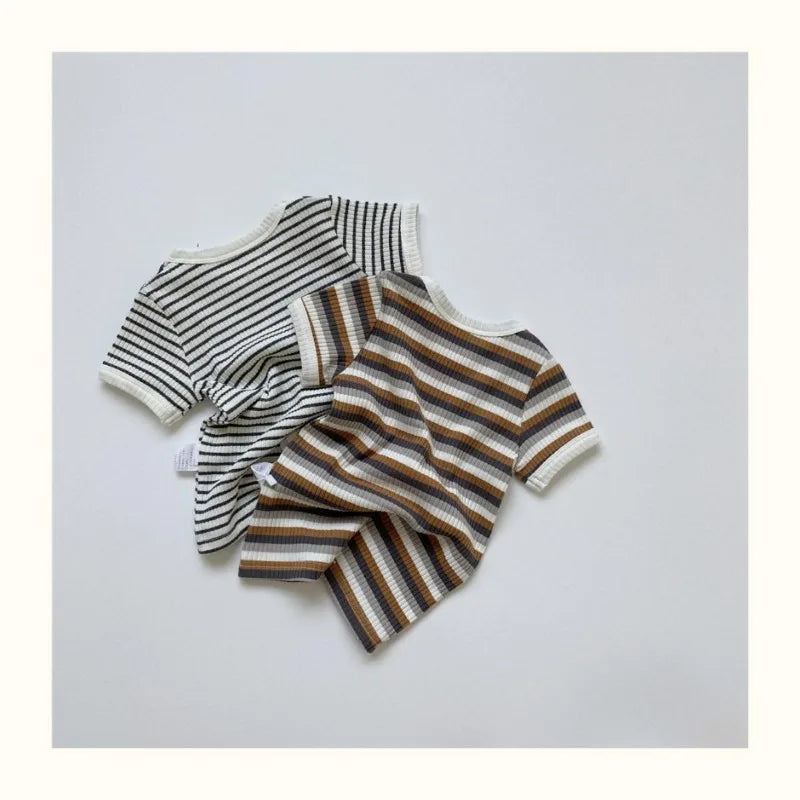 Summer 2 Pieces Toddler Infant Kid Baby Boy Clothes Sets Soft Short Sleeve T-shirt Tops Striped Shorts Summer Outifts Clothing